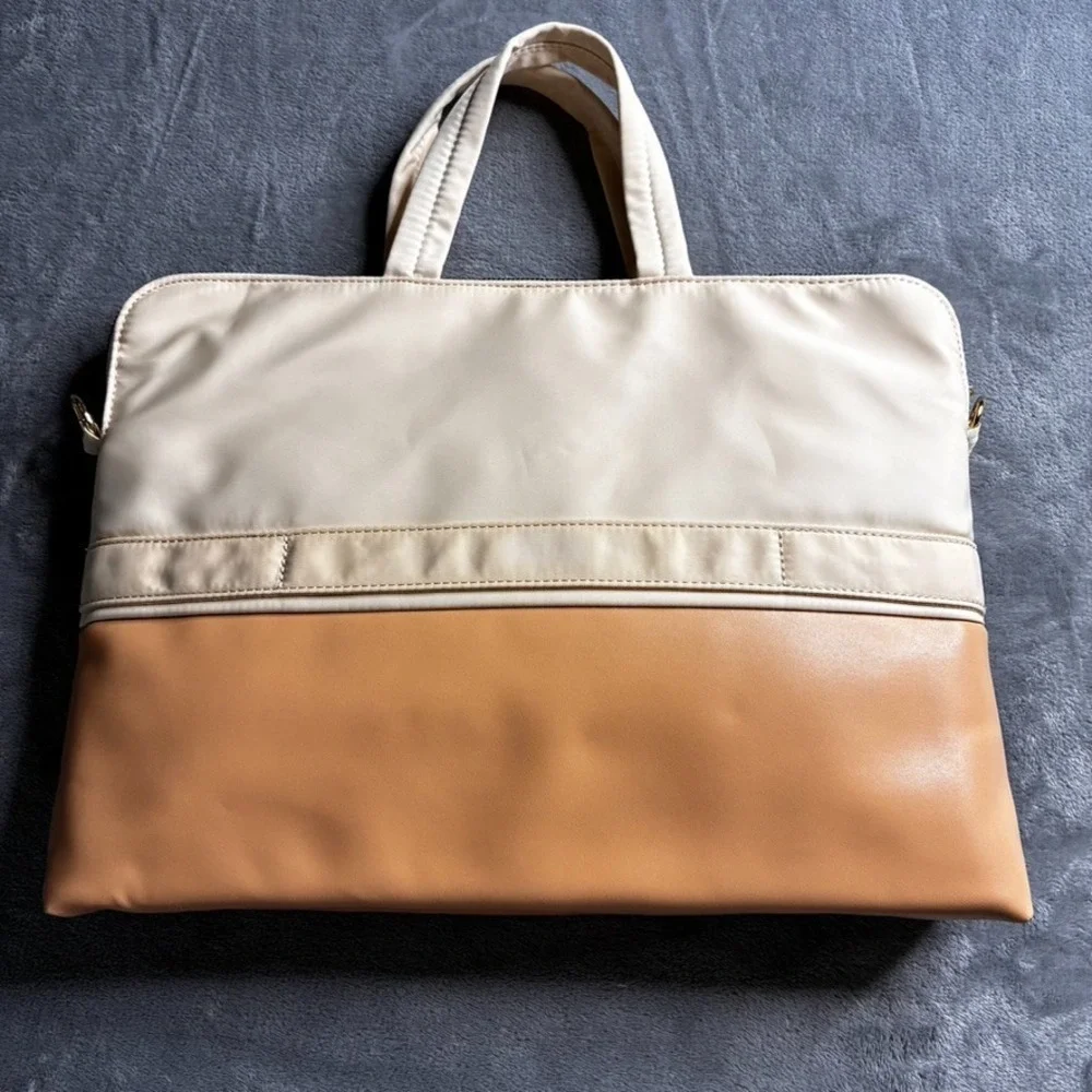 Messenger Bag Laptop Computer Briefcase‎ 16x11 Padded Ivory Tan Faux Leather